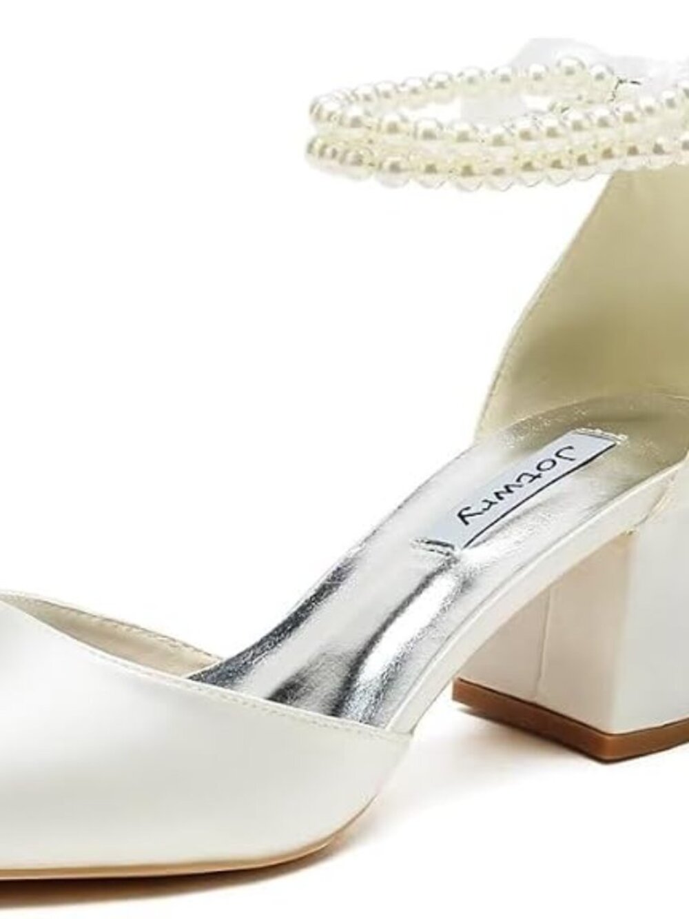 Jotwry Women's 6/Euro 36 Ivory Block Heel with Pearl Ankle Strap 50% off Retail
